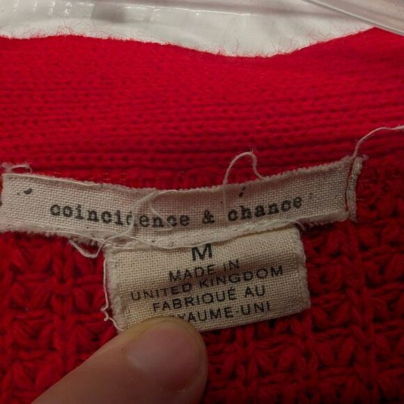 Anthropologie COINCIDENCE CHANCE red cable knit chanky button Cardigan sweater M - Picture 5 of 8